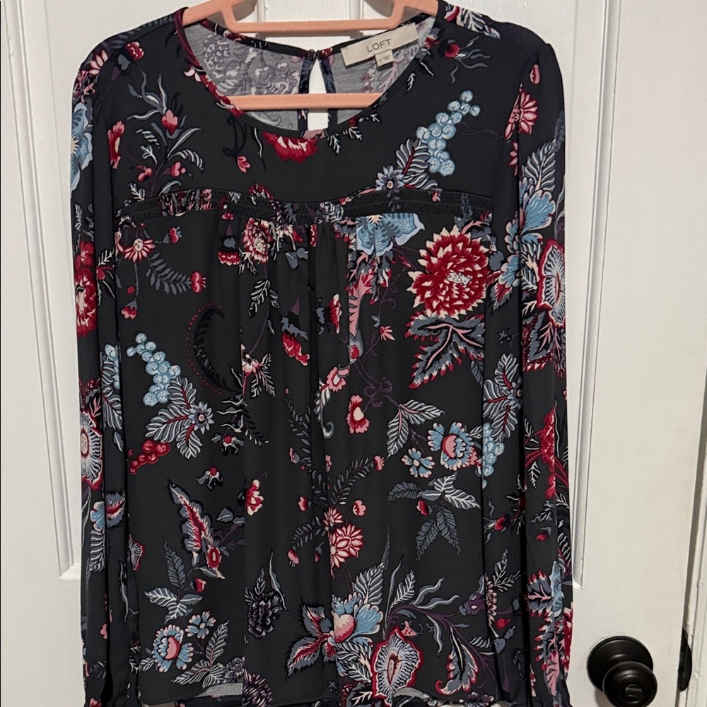 LOFT Floral Blouse - Black, Red, Blue